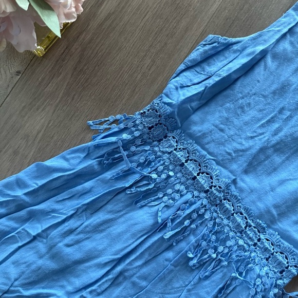 Lulu's Periwinkle Blue Fringe Cut Out Fit & Flare Dress - Picture 3 of 5
